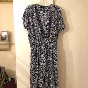 Blue And White Printed Romper/Jumpsuit